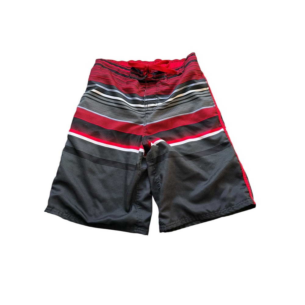 OP Board Shorts Red Black Striped Good Mesh Lined Swim Trunks Mens Size Small 28